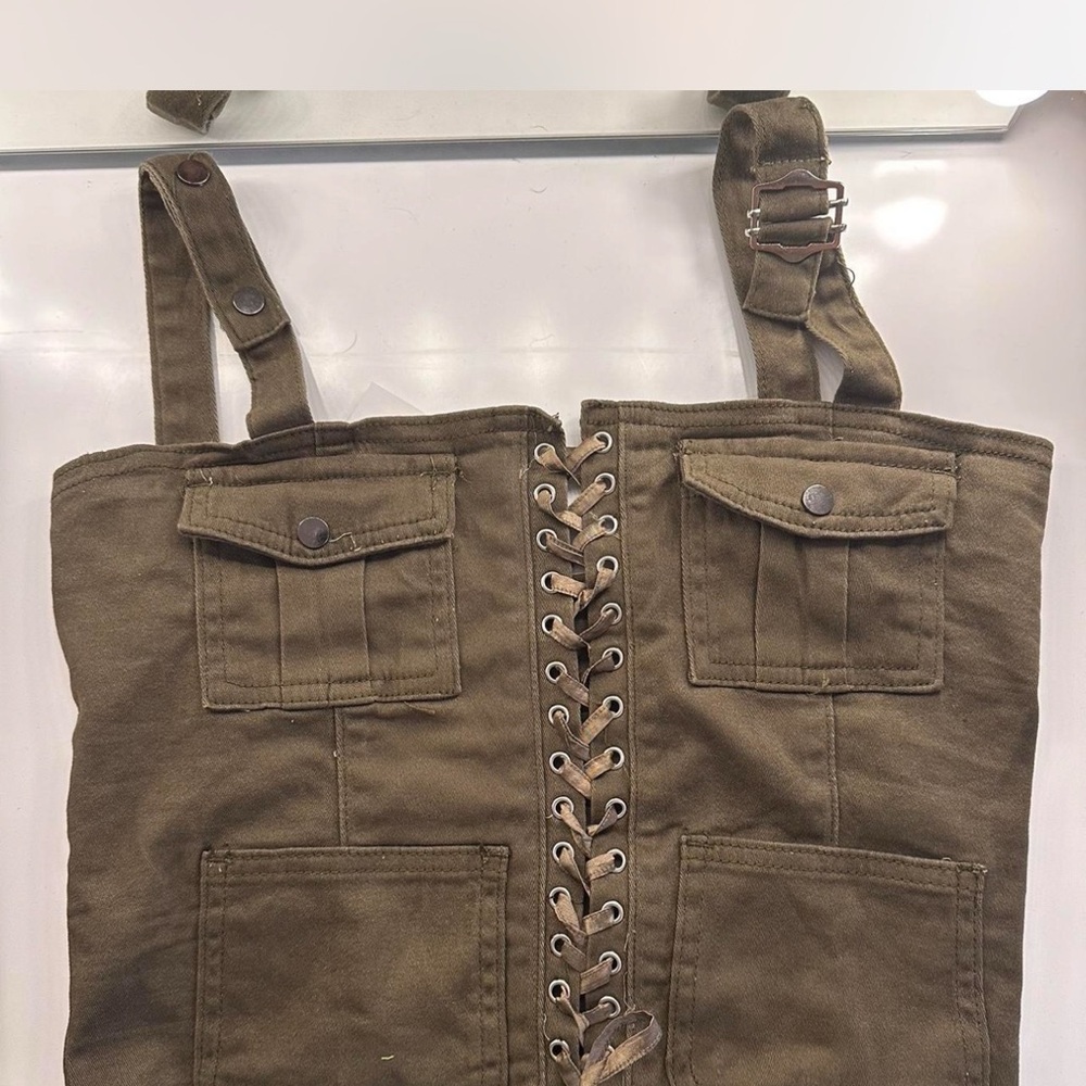 Vintage Olive Lace-Up Corset Top